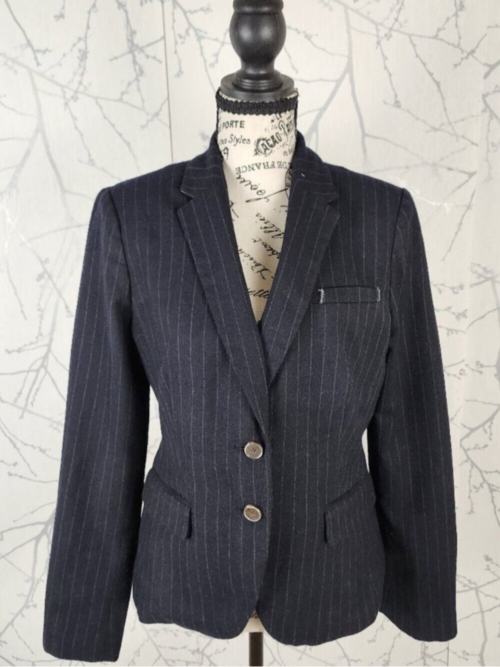Banana Republic Navy Stripe 58% Wool Blend Two Button Blazer